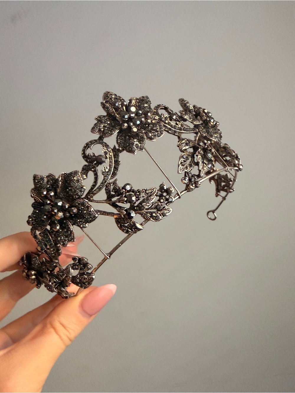 Elegant Gunmetal Floral Tiara Headpiece